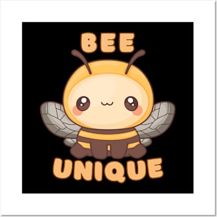 Be Unique, Funny Cute Kawaii Bee Saying Unique. Posters and Art